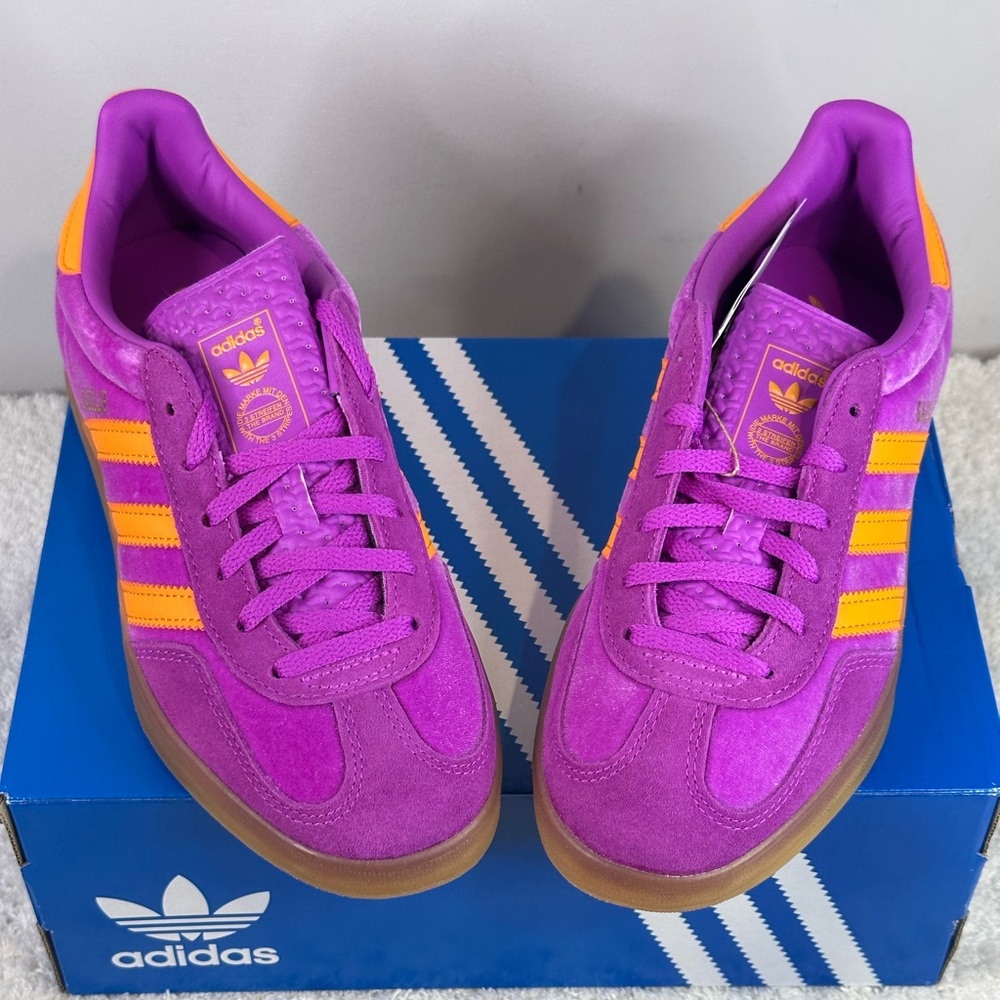 adidas Gazelle Purple and Orange Suede Athletic Shoes - Picture 9 of 13